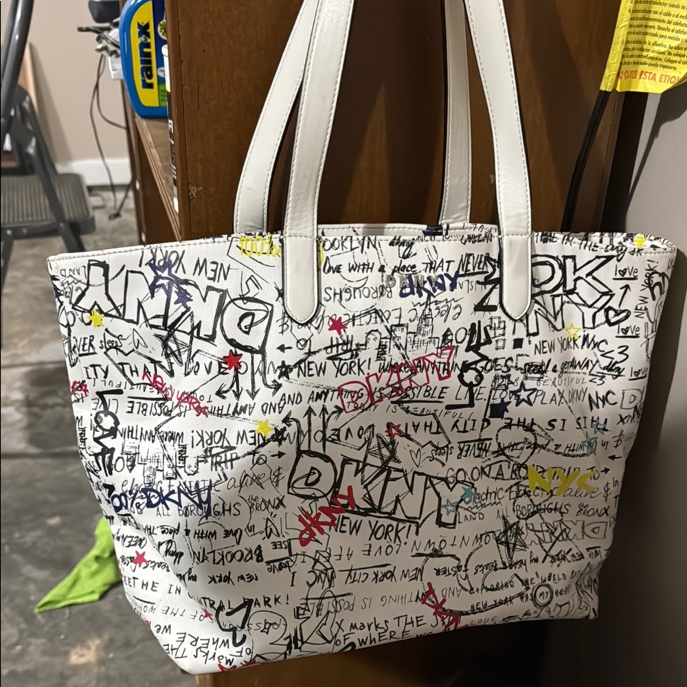 DKNY Ashley Graffiti Tote with black wristlet